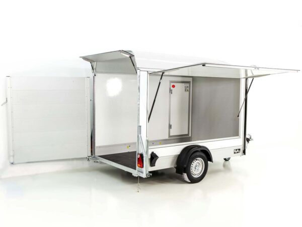Debon Kofferanhänger C300 Sandwich 148x295cm H:190cm 1,3t, Alu, Polybug, Tür, Klappe, weiß-Neu
