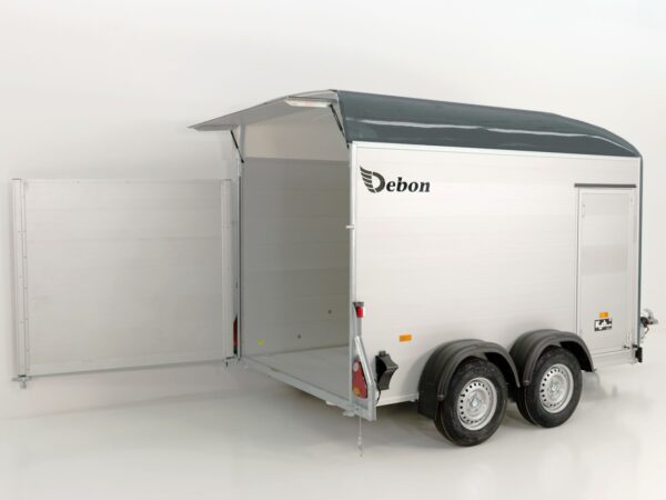 Debon Kofferanhänger C500 164x300cm H:200cm 2,6t, Alu, Polybug, Tür, grau-Neu