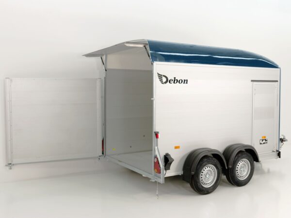 Debon Kofferanhänger C500 164x300cm H:200cm 2,6t, Alu, Polybug, Tür, blau-Neu